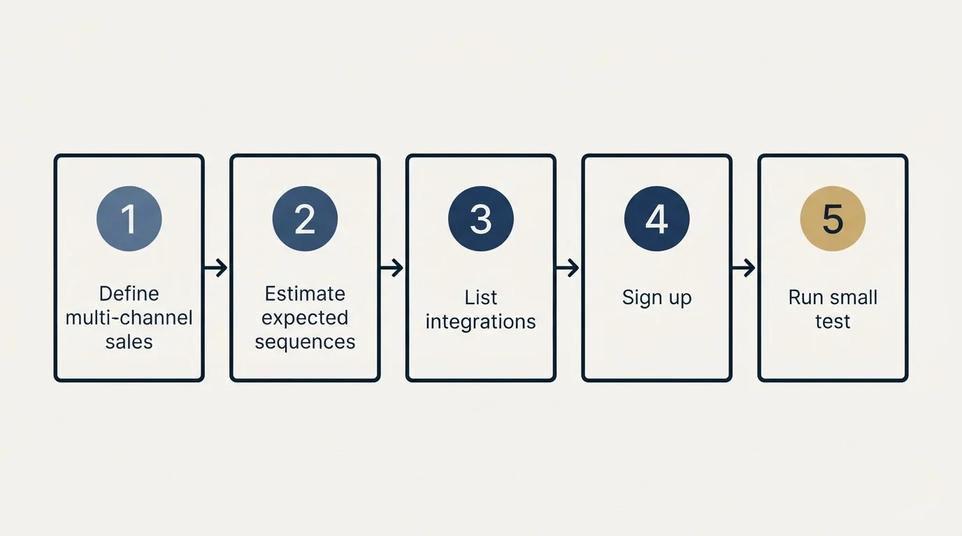 Step sequence: Getting Started Checklist (Define multi-channel sales, Estimate expected sequences, List integrations, Sign up)