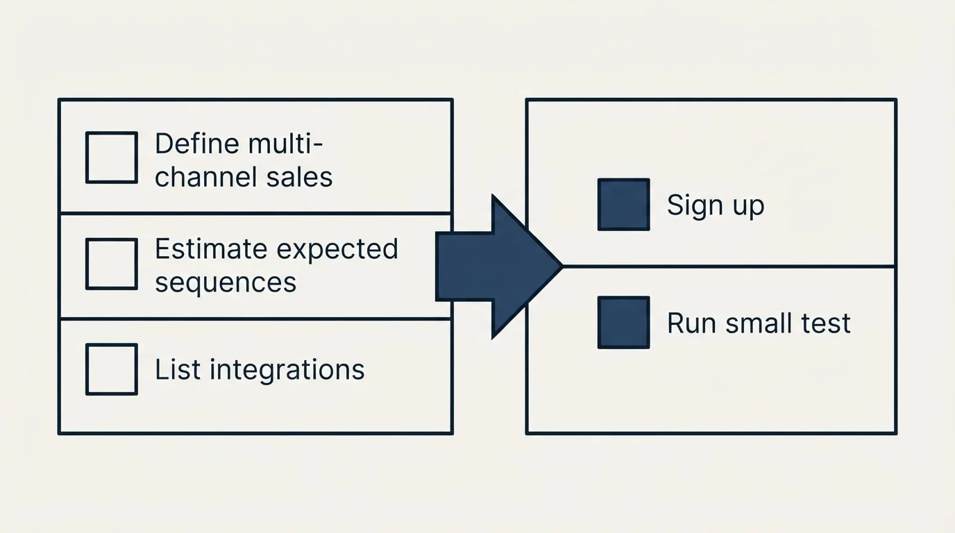 Before-and-after steps: Getting Started Checklist (Define multi-channel sales, Estimate expected sequences, List integrations, Sign up)