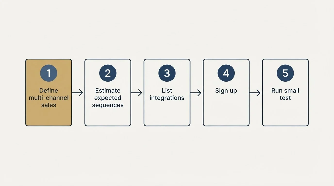 Step sequence: Getting Started Checklist (Define multi-channel sales, Estimate expected sequences, List integrations, Sign up)