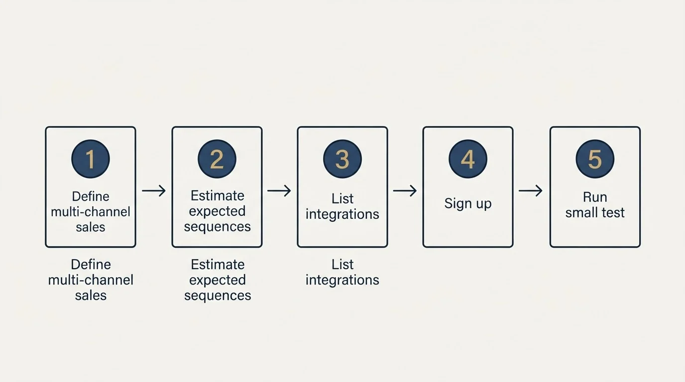 Step sequence: Getting Started Checklist (Define multi-channel sales, Estimate expected sequences, List integrations, Sign up)