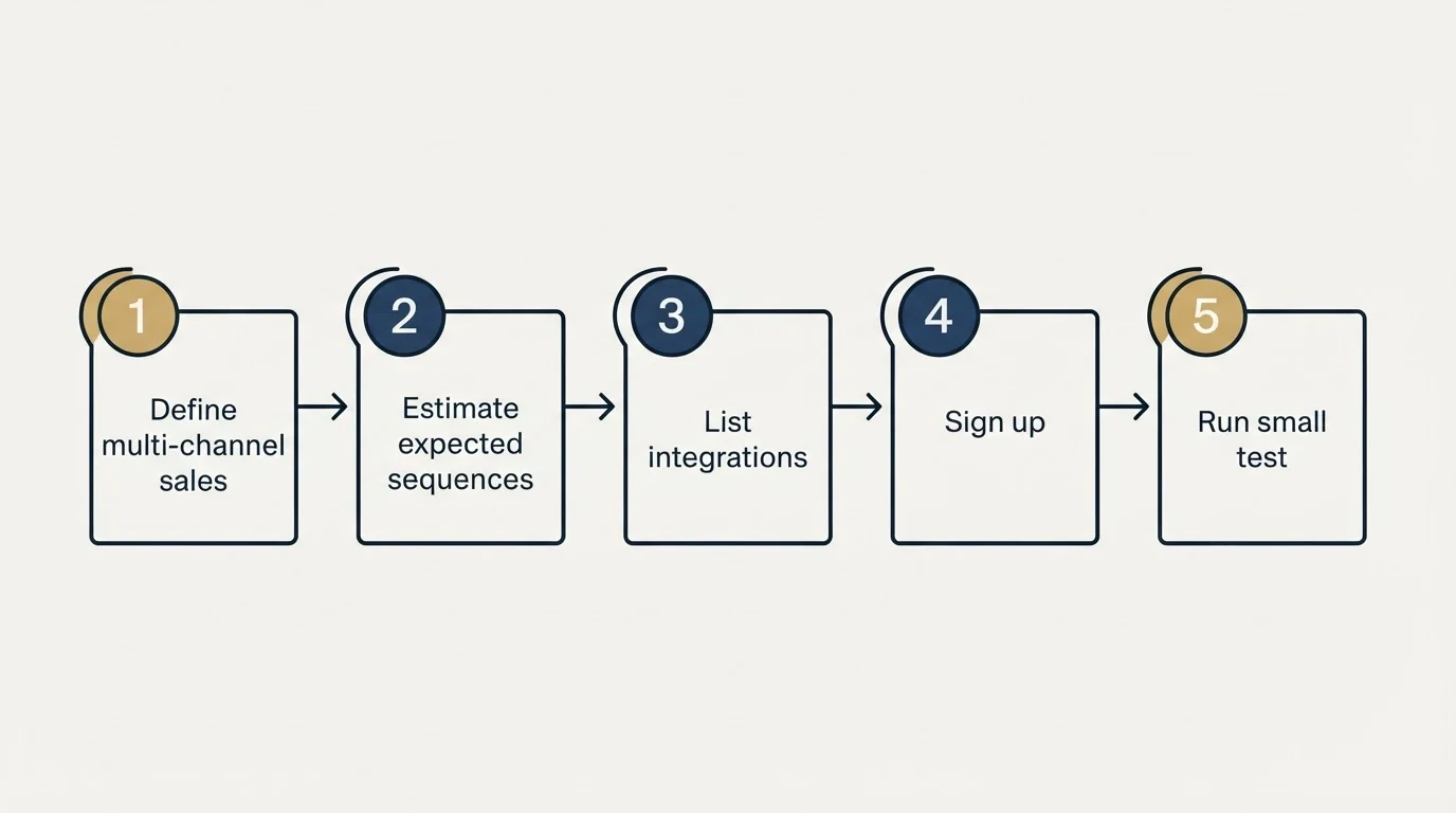Step sequence: Getting Started Checklist (Define multi-channel sales, Estimate expected sequences, List integrations, Sign up)
