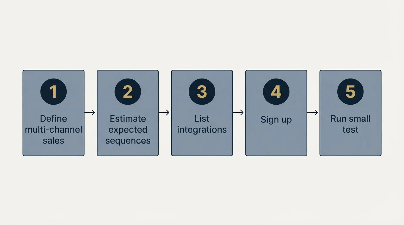 Step sequence: Getting Started Checklist (Define multi-channel sales, Estimate expected sequences, List integrations, Sign up)