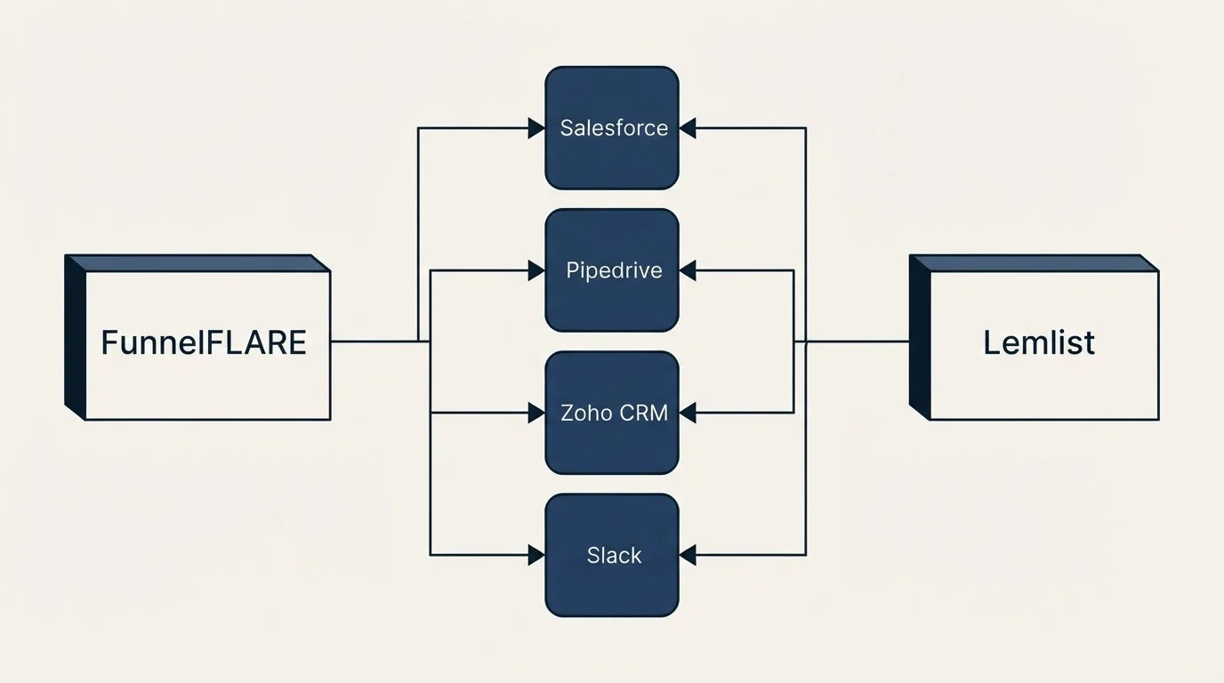 Integration flow: Integration Ecosystem (FunnelFLARE, Lemlist, Salesforce, Pipedrive)