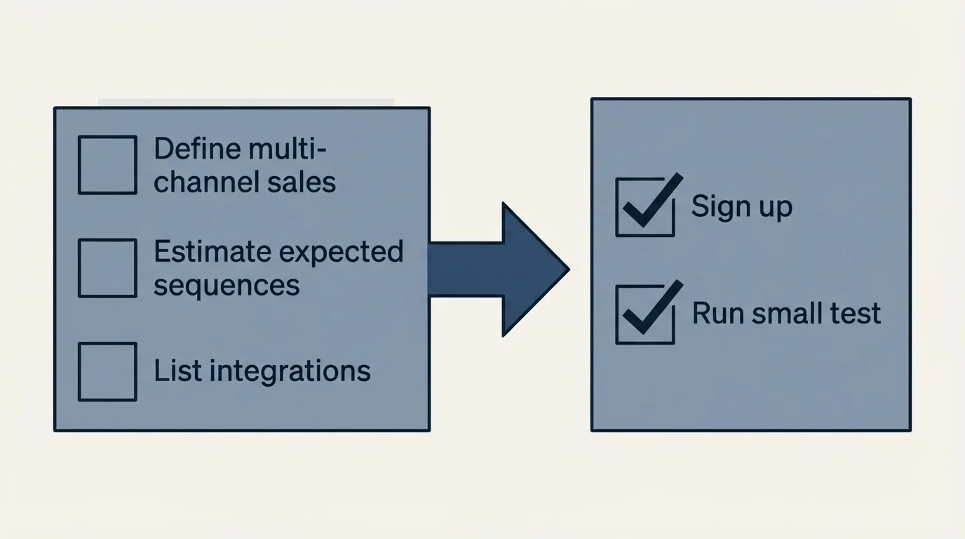 Before-and-after steps: Getting Started Checklist (Define multi-channel sales, Estimate expected sequences, List integrations, Sign up)