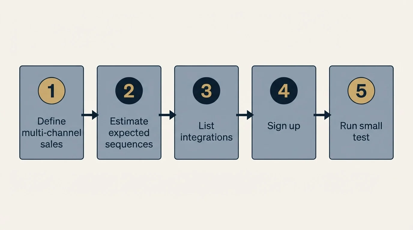 Step sequence: Getting Started Checklist (Define multi-channel sales, Estimate expected sequences, List integrations, Sign up)