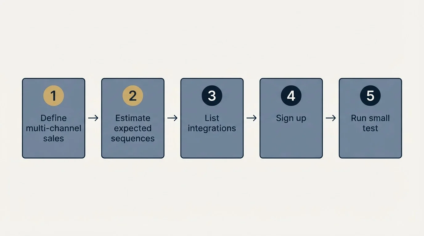 Step sequence: Getting Started Checklist (Define multi-channel sales, Estimate expected sequences, List integrations, Sign up)