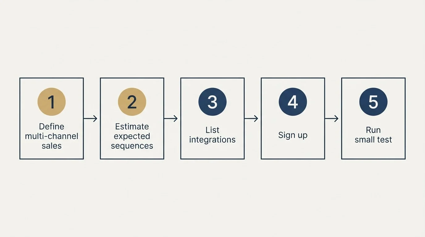 Step sequence: Getting Started Checklist (Define multi-channel sales, Estimate expected sequences, List integrations, Sign up)