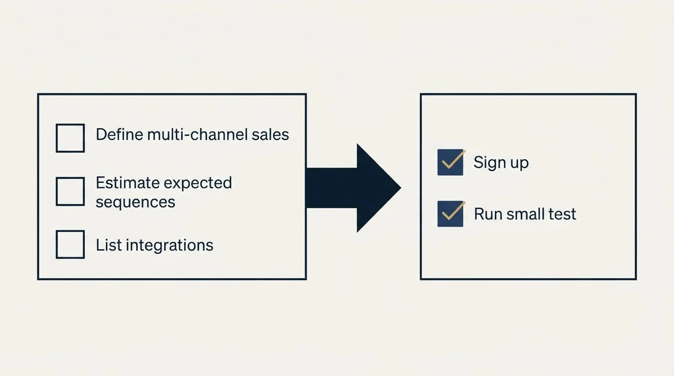 Before-and-after steps: Getting Started Checklist (Define multi-channel sales, Estimate expected sequences, List integrations, Sign up)