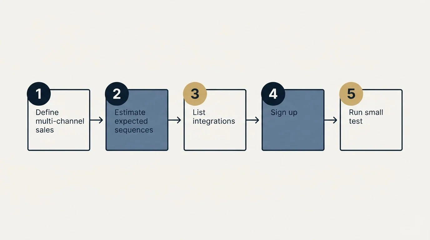 Step sequence: Getting Started Checklist (Define multi-channel sales, Estimate expected sequences, List integrations, Sign up)