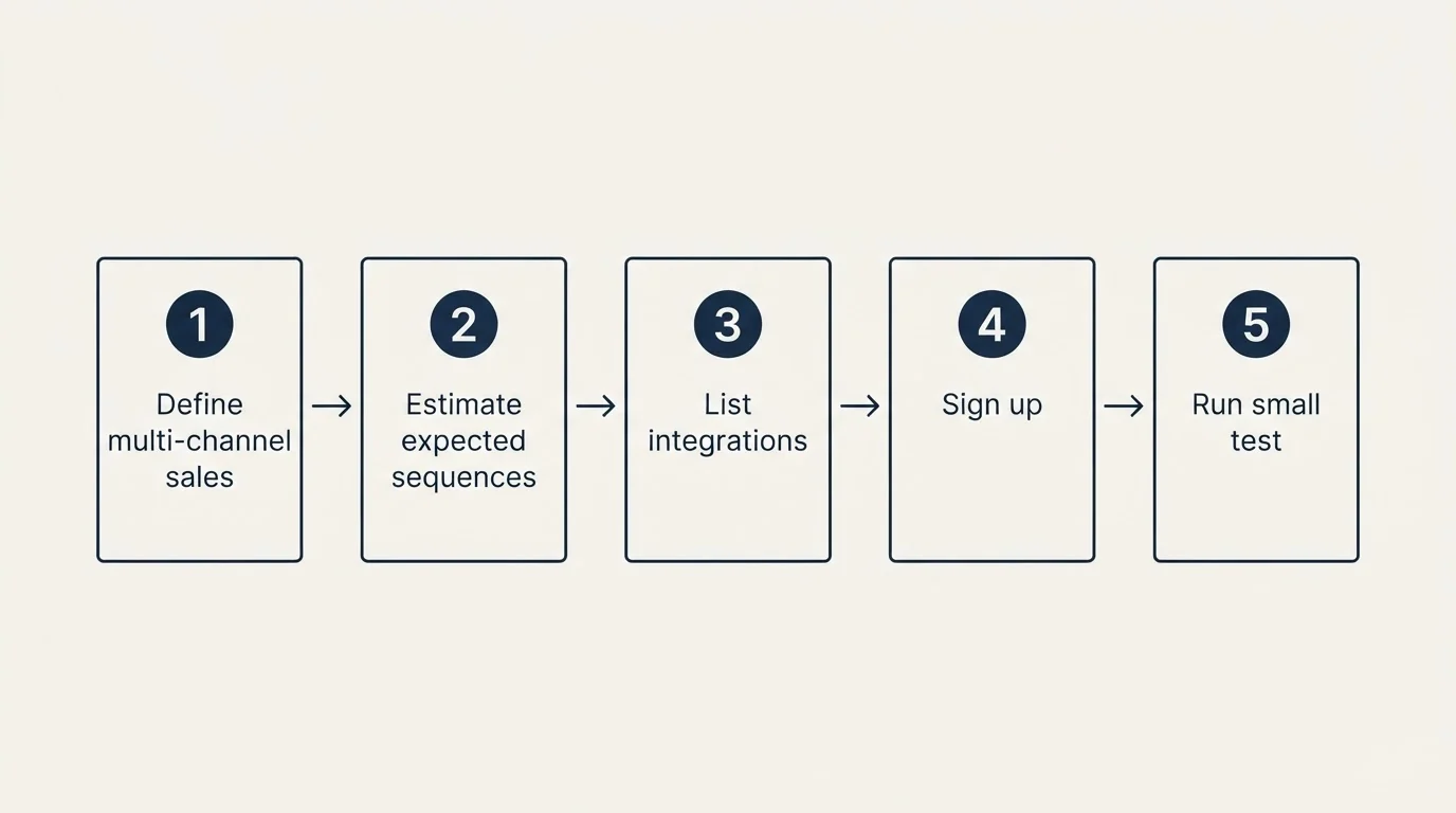 Step sequence: Getting Started Checklist (Define multi-channel sales, Estimate expected sequences, List integrations, Sign up)