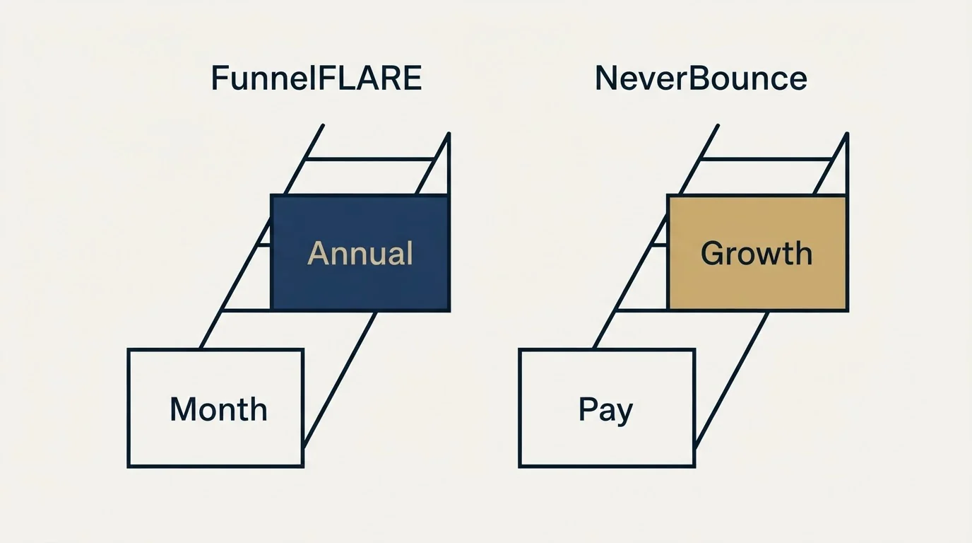 Pricing ladder: Pricing Comparison (FunnelFLARE, NeverBounce, Month, Pay)