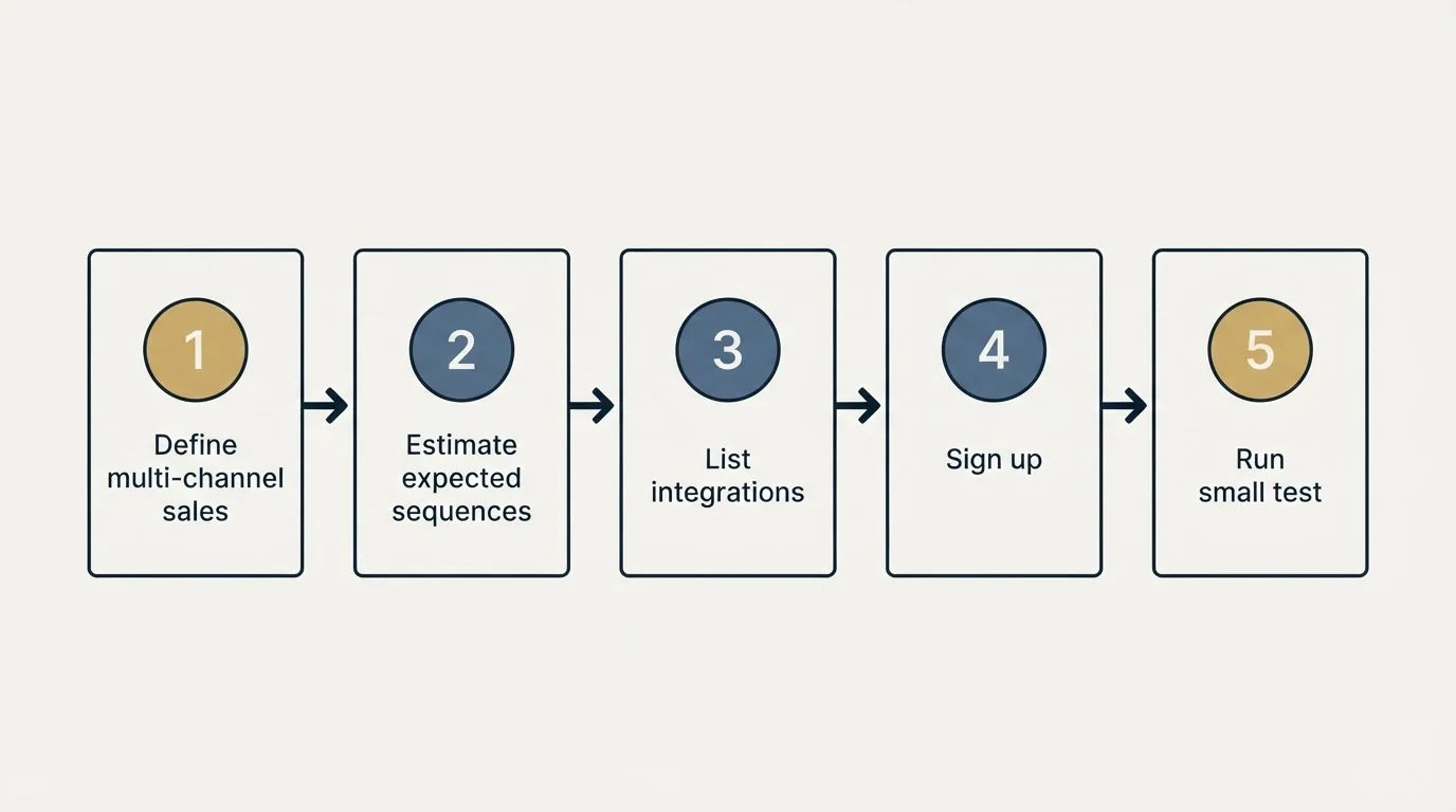 Step sequence: Getting Started Checklist (Define multi-channel sales, Estimate expected sequences, List integrations, Sign up)