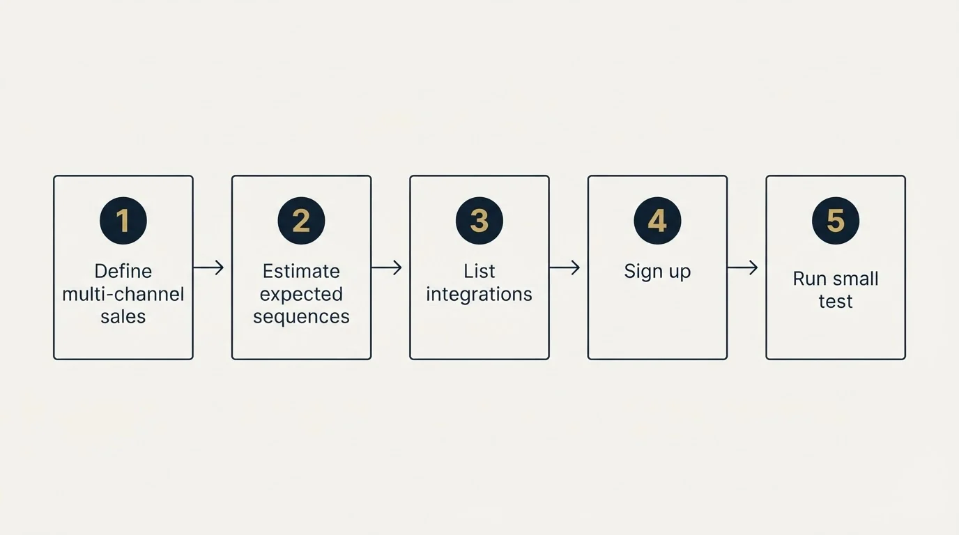 Step sequence: Getting Started Checklist (Define multi-channel sales, Estimate expected sequences, List integrations, Sign up)