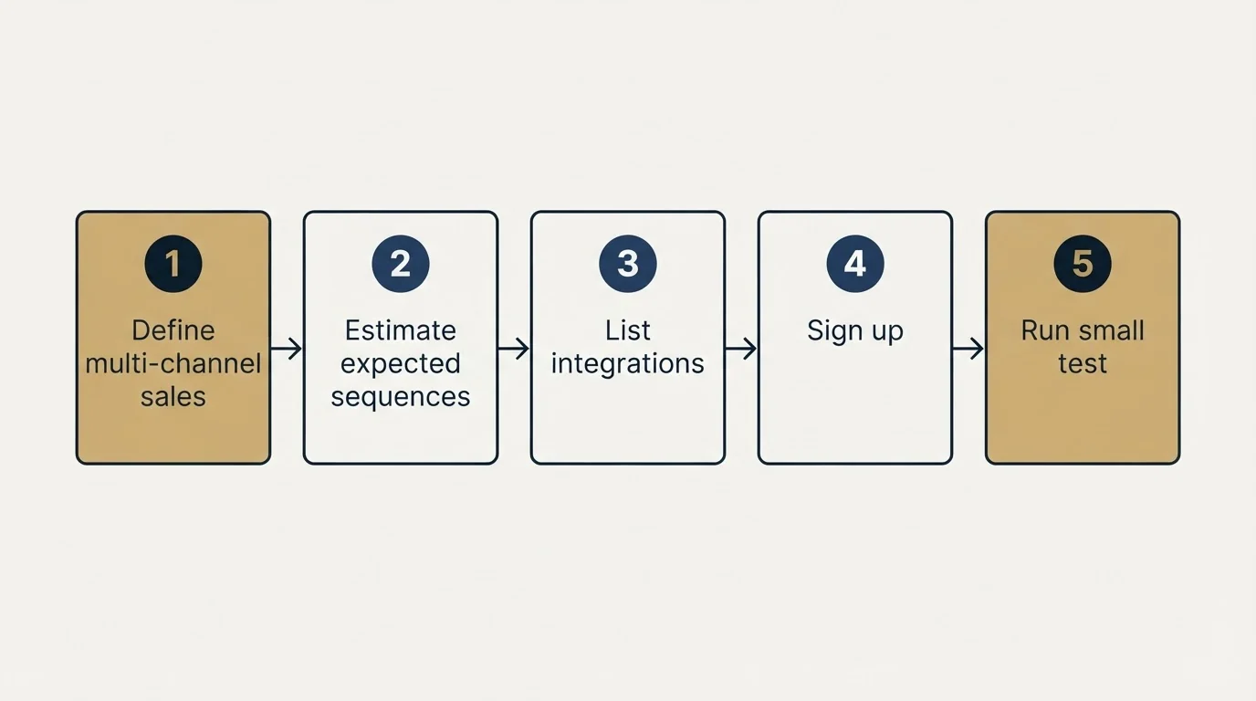 Step sequence: Getting Started Checklist (Define multi-channel sales, Estimate expected sequences, List integrations, Sign up)