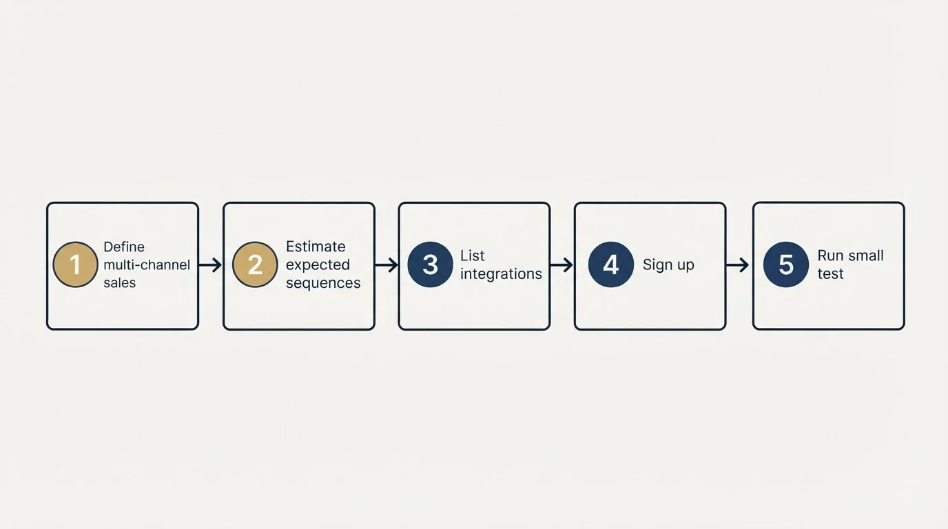 Step sequence: Getting Started Checklist (Define multi-channel sales, Estimate expected sequences, List integrations, Sign up)