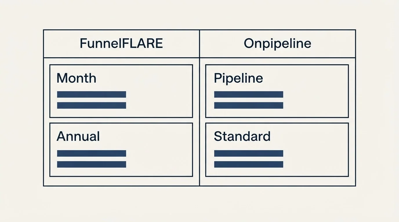 Pricing table: Pricing Comparison (FunnelFLARE, Onpipeline, Month, Pipeline)