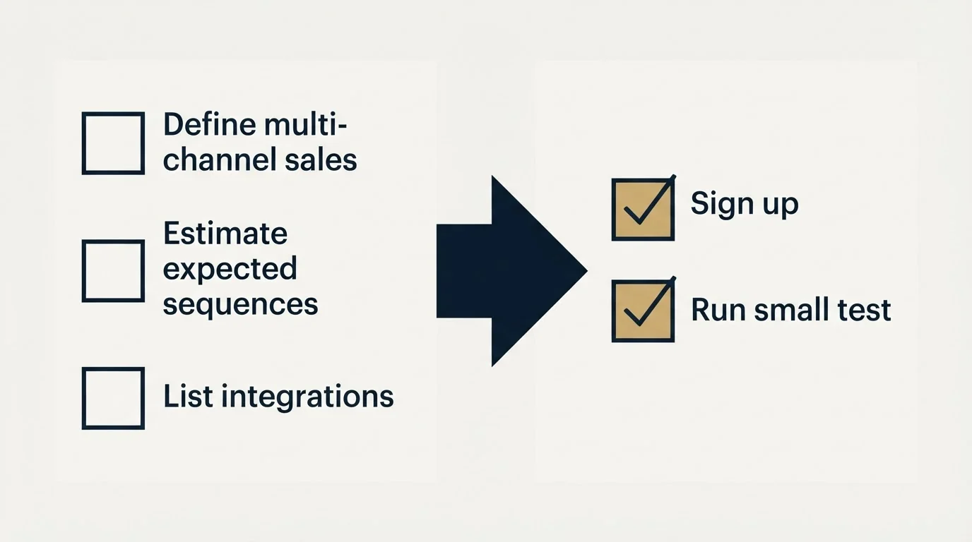 Before-and-after steps: Getting Started Checklist (Define multi-channel sales, Estimate expected sequences, List integrations, Sign up)