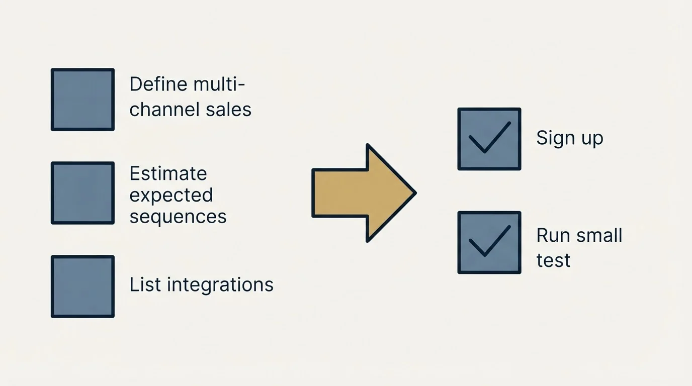Before-and-after steps: Getting Started Checklist (Define multi-channel sales, Estimate expected sequences, List integrations, Sign up)