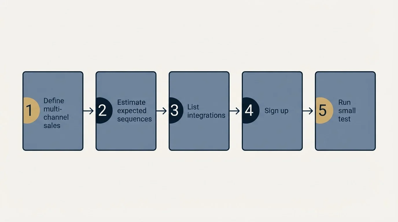 Step sequence: Getting Started Checklist (Define multi-channel sales, Estimate expected sequences, List integrations, Sign up)