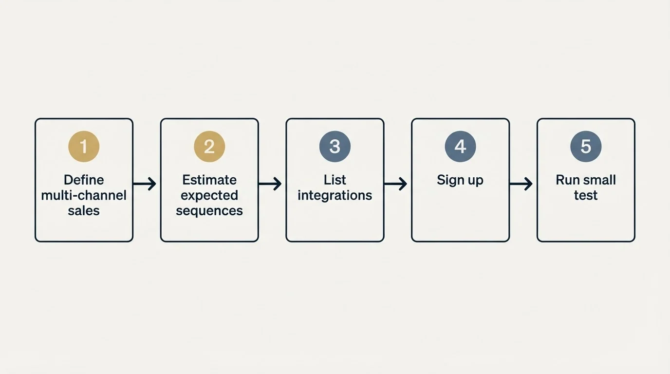 Step sequence: Getting Started Checklist (Define multi-channel sales, Estimate expected sequences, List integrations, Sign up)