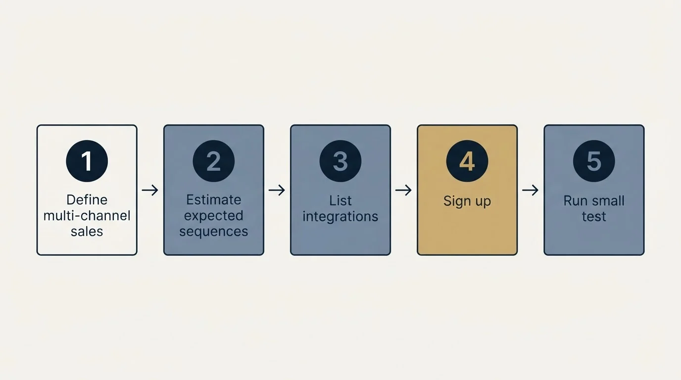 Step sequence: Getting Started Checklist (Define multi-channel sales, Estimate expected sequences, List integrations, Sign up)