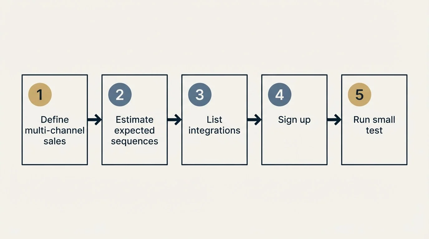 Step sequence: Getting Started Checklist (Define multi-channel sales, Estimate expected sequences, List integrations, Sign up)