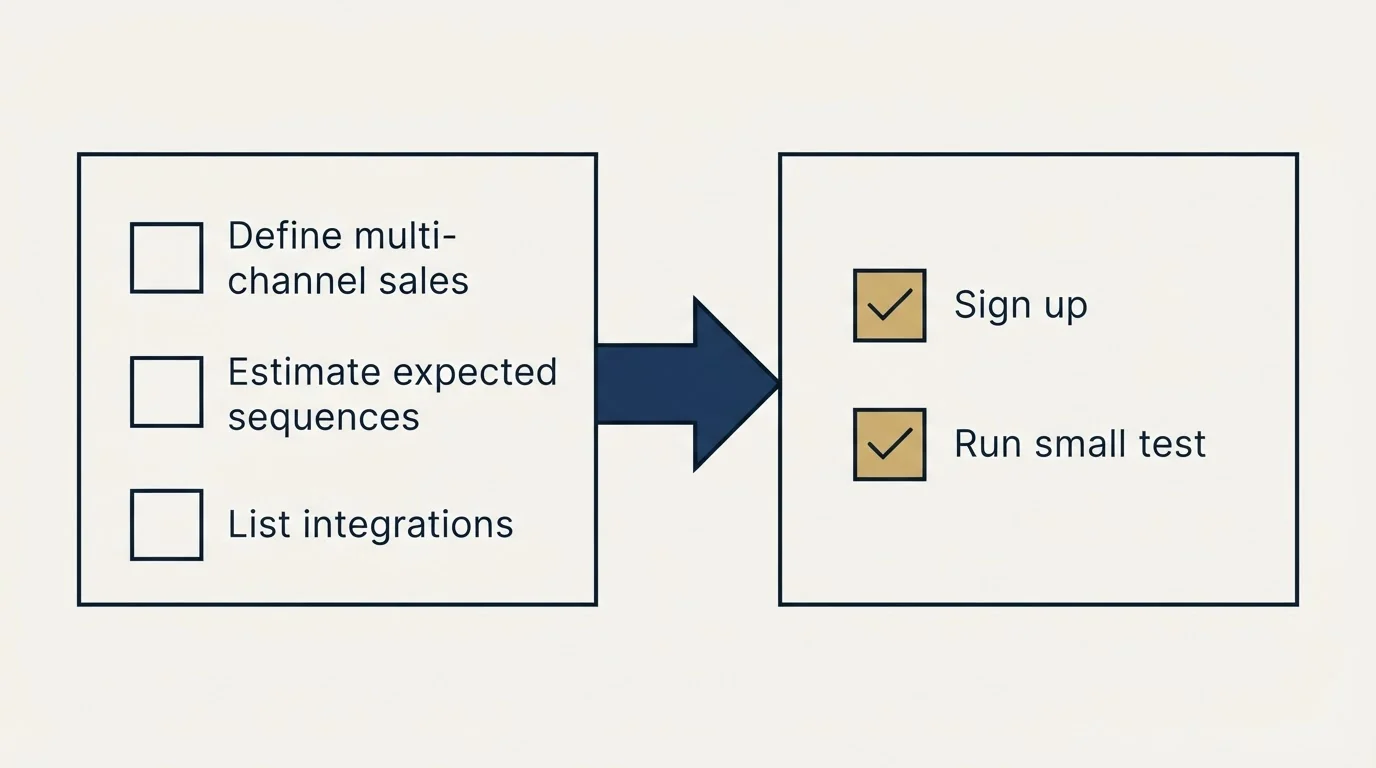 Before-and-after steps: Getting Started Checklist (Define multi-channel sales, Estimate expected sequences, List integrations, Sign up)