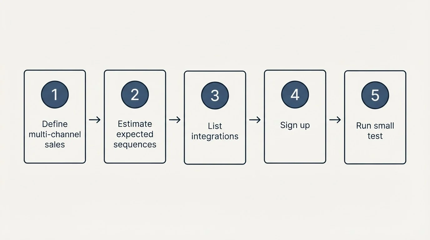 Step sequence: Getting Started Checklist (Define multi-channel sales, Estimate expected sequences, List integrations, Sign up)