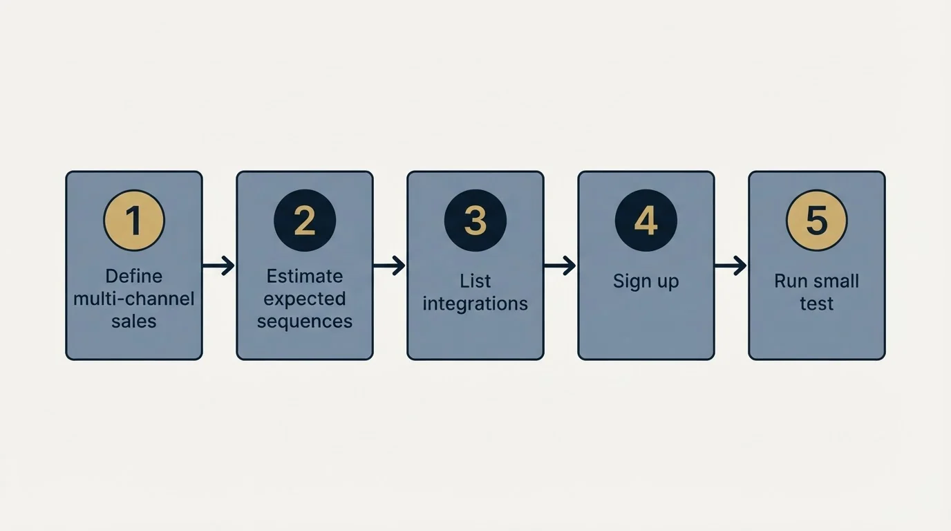 Step sequence: Getting Started Checklist (Define multi-channel sales, Estimate expected sequences, List integrations, Sign up)