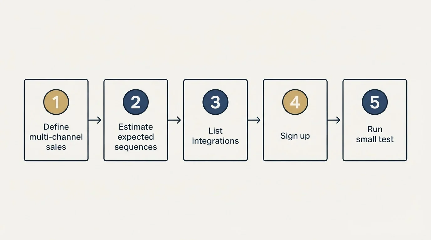 Step sequence: Getting Started Checklist (Define multi-channel sales, Estimate expected sequences, List integrations, Sign up)