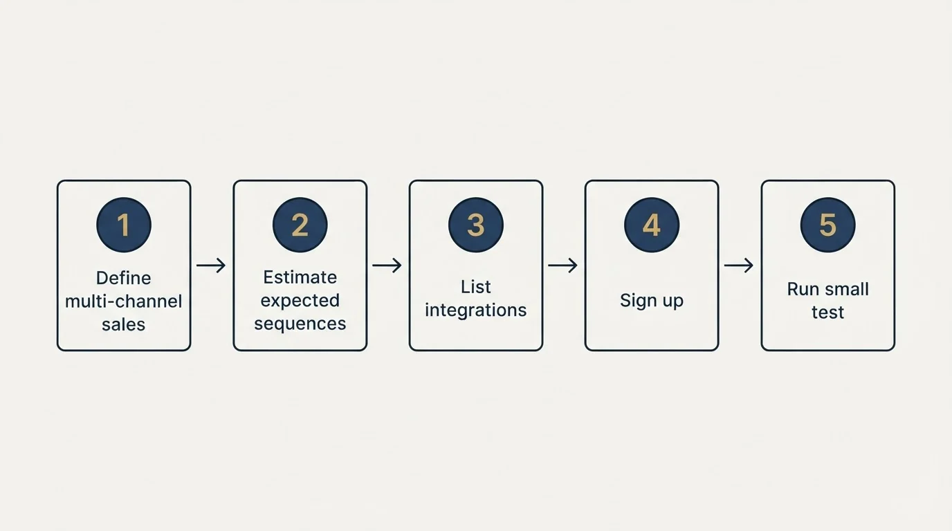 Step sequence: Getting Started Checklist (Define multi-channel sales, Estimate expected sequences, List integrations, Sign up)