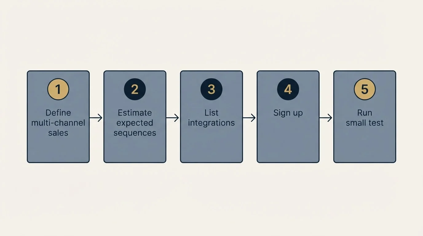 Step sequence: Getting Started Checklist (Define multi-channel sales, Estimate expected sequences, List integrations, Sign up)