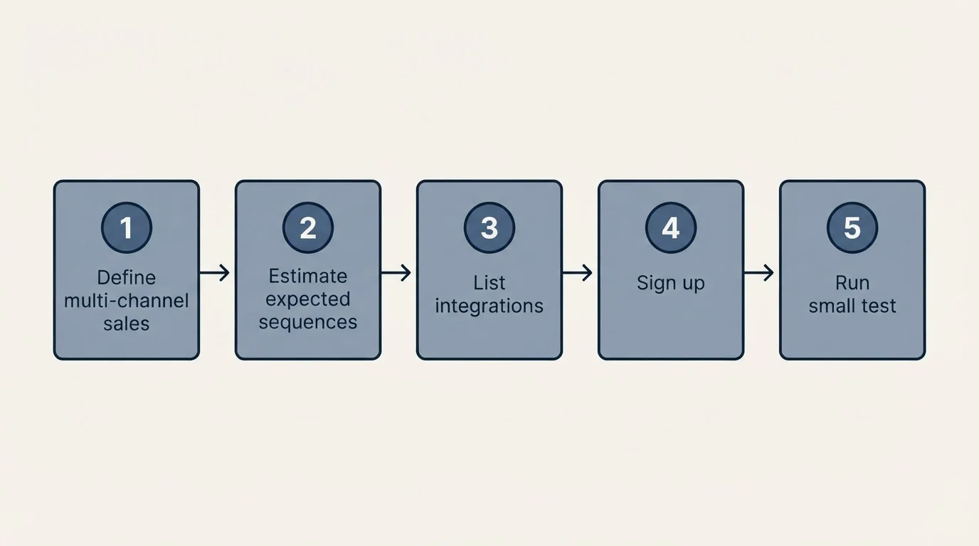 Step sequence: Getting Started Checklist (Define multi-channel sales, Estimate expected sequences, List integrations, Sign up)