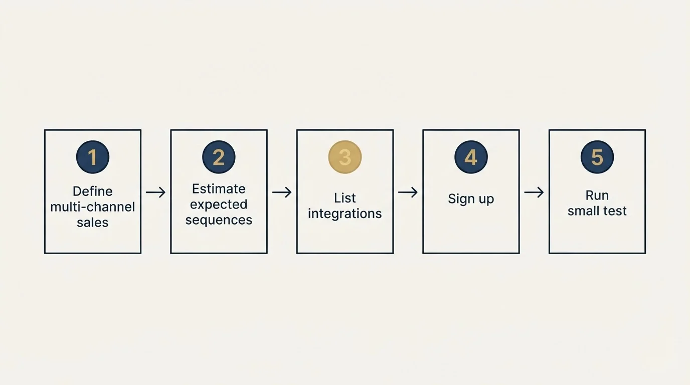 Step sequence: Getting Started Checklist (Define multi-channel sales, Estimate expected sequences, List integrations, Sign up)