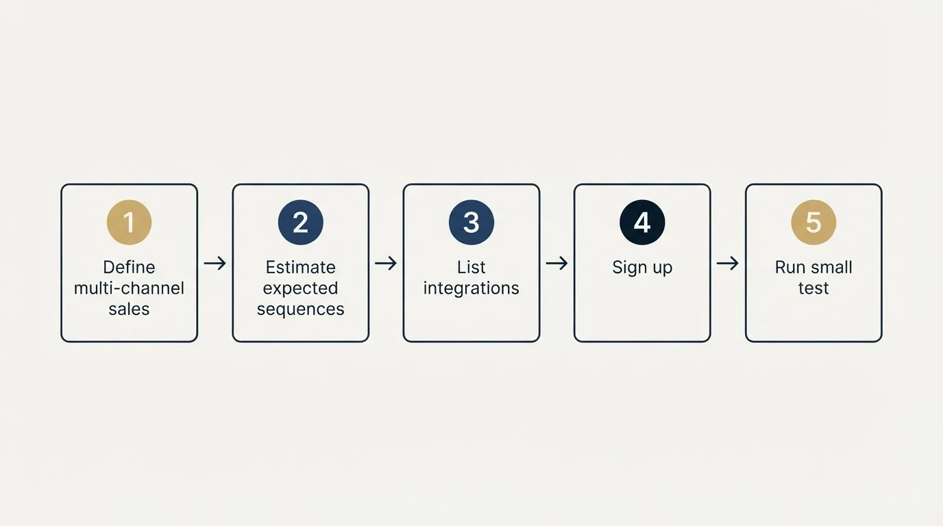 Step sequence: Getting Started Checklist (Define multi-channel sales, Estimate expected sequences, List integrations, Sign up)