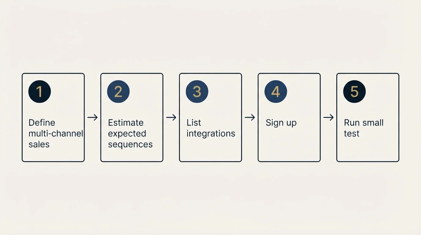 Step sequence: Getting Started Checklist (Define multi-channel sales, Estimate expected sequences, List integrations, Sign up)