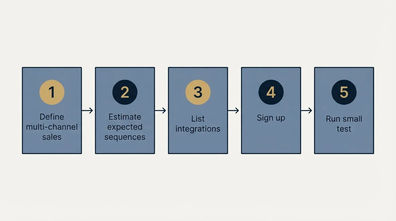 Step sequence: Getting Started Checklist (Define multi-channel sales, Estimate expected sequences, List integrations, Sign up)