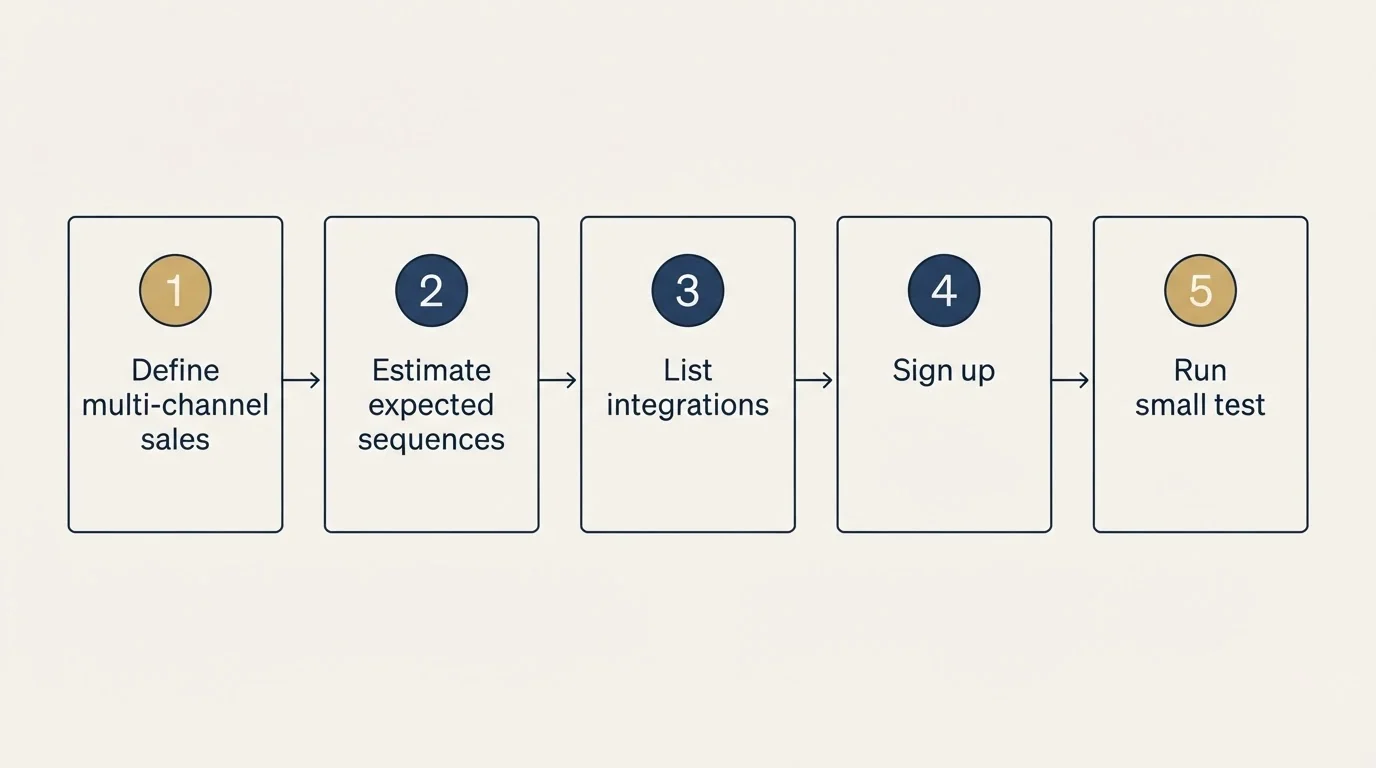 Step sequence: Getting Started Checklist (Define multi-channel sales, Estimate expected sequences, List integrations, Sign up)