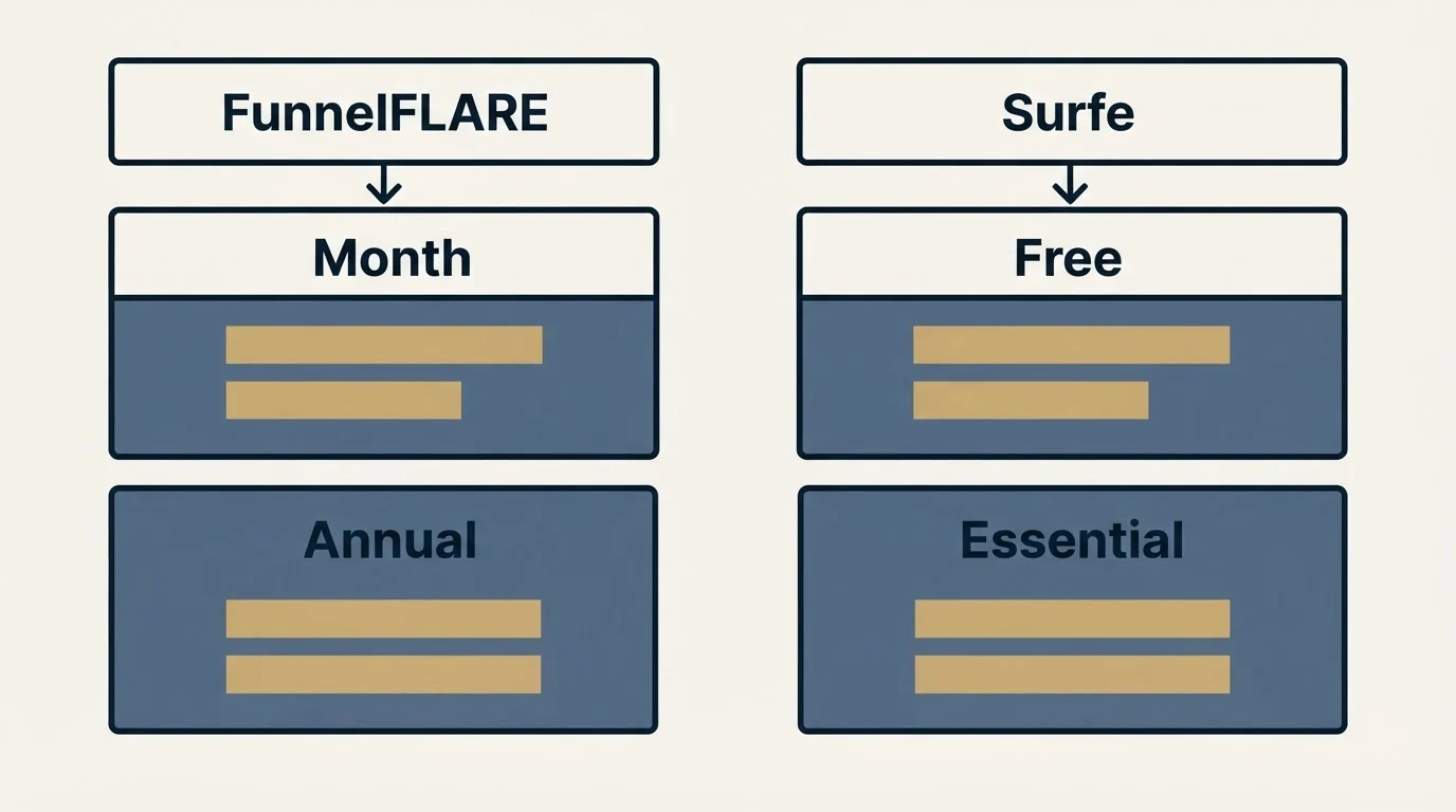 Pricing table: Pricing Comparison (FunnelFLARE, Surfe, Month, Free)