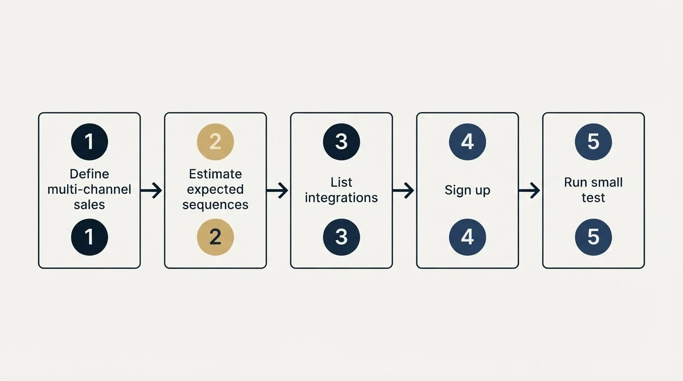 Step sequence: Getting Started Checklist (Define multi-channel sales, Estimate expected sequences, List integrations, Sign up)