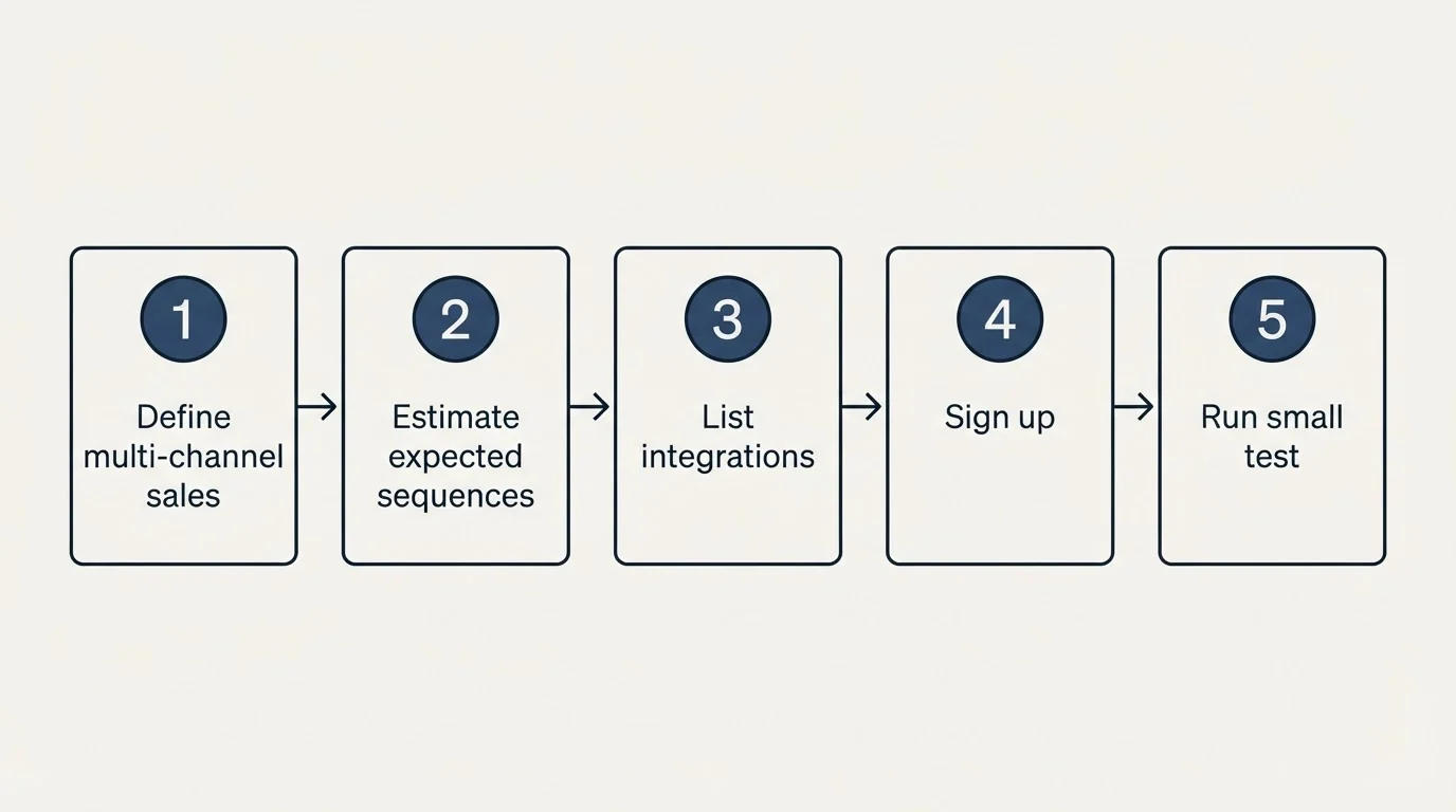 Step sequence: Getting Started Checklist (Define multi-channel sales, Estimate expected sequences, List integrations, Sign up)