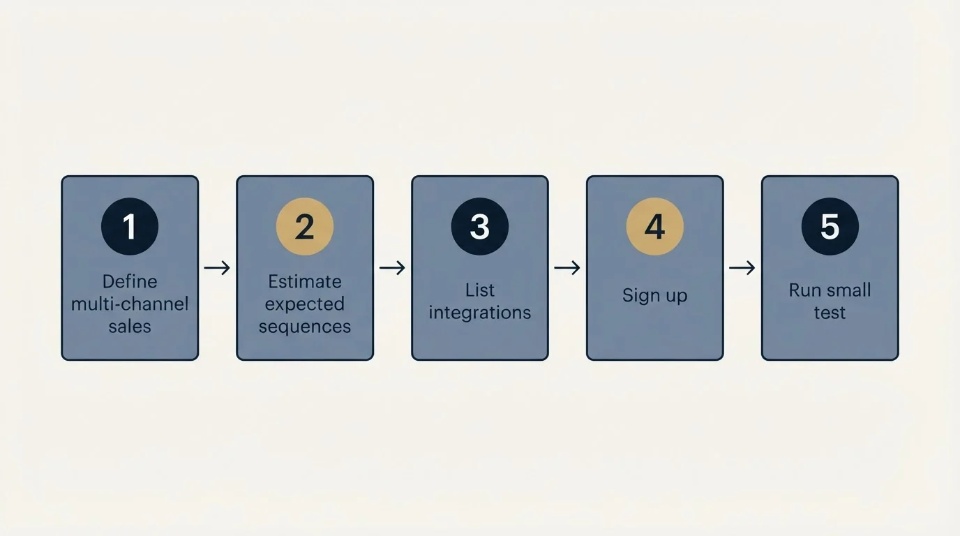 Step sequence: Getting Started Checklist (Define multi-channel sales, Estimate expected sequences, List integrations, Sign up)
