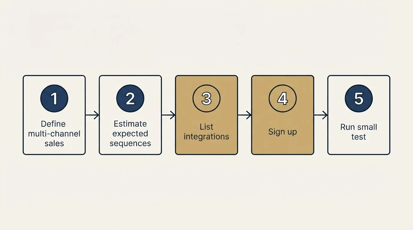 Step sequence: Getting Started Checklist (Define multi-channel sales, Estimate expected sequences, List integrations, Sign up)