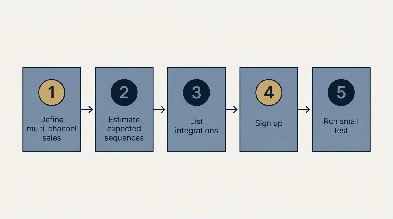 Step sequence: Getting Started Checklist (Define multi-channel sales, Estimate expected sequences, List integrations, Sign up)