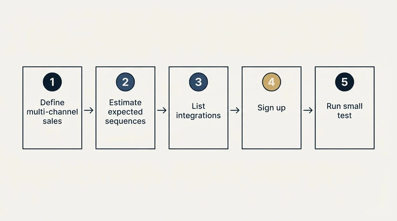 Step sequence: Getting Started Checklist (Define multi-channel sales, Estimate expected sequences, List integrations, Sign up)