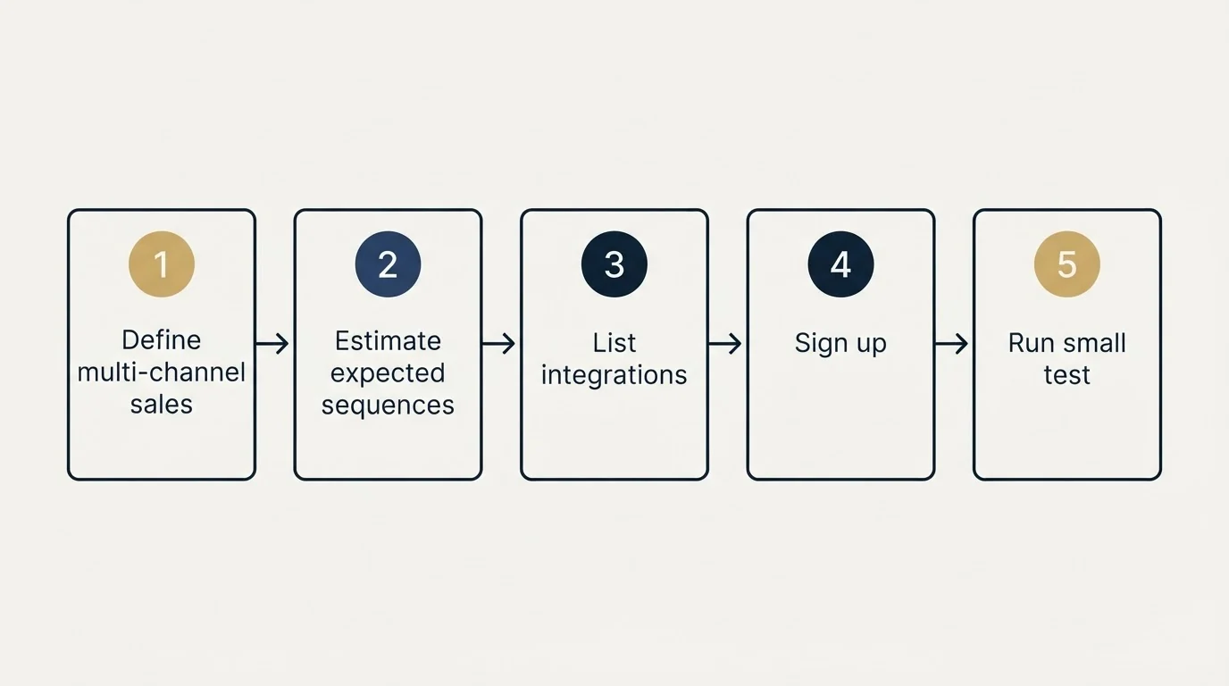 Step sequence: Getting Started Checklist (Define multi-channel sales, Estimate expected sequences, List integrations, Sign up)