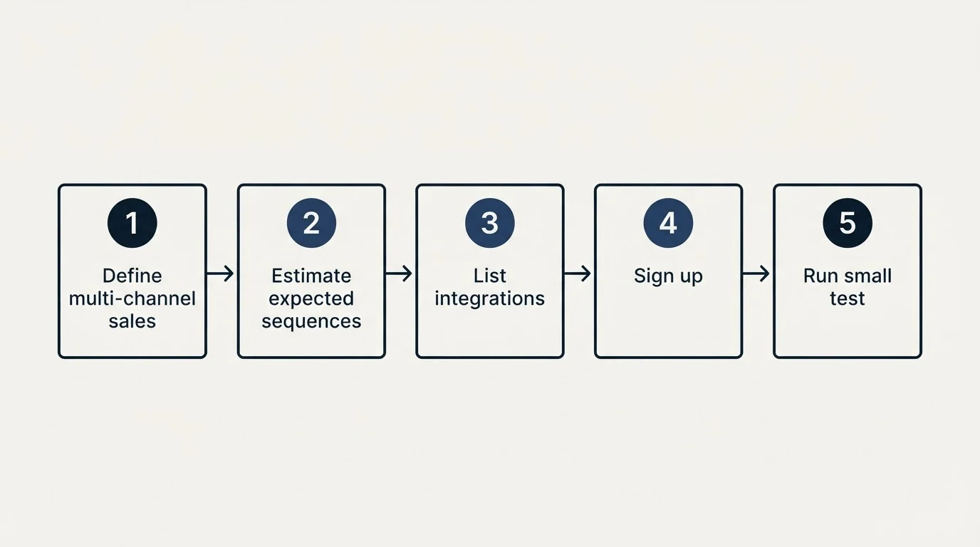 Step sequence: Getting Started Checklist (Define multi-channel sales, Estimate expected sequences, List integrations, Sign up)