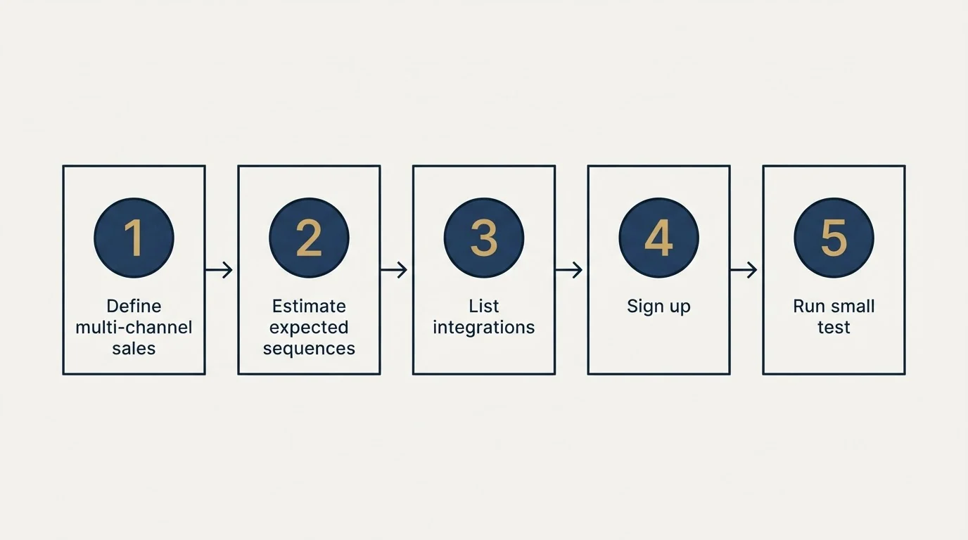 Step sequence: Getting Started Checklist (Define multi-channel sales, Estimate expected sequences, List integrations, Sign up)