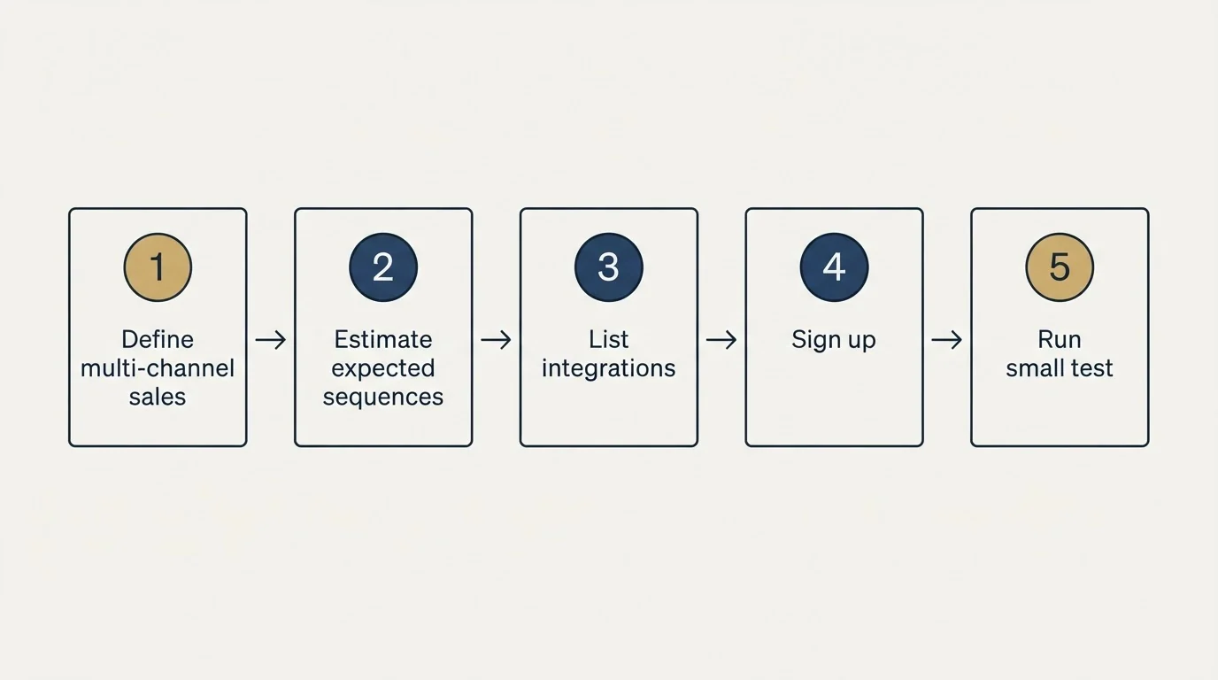 Step sequence: Getting Started Checklist (Define multi-channel sales, Estimate expected sequences, List integrations, Sign up)