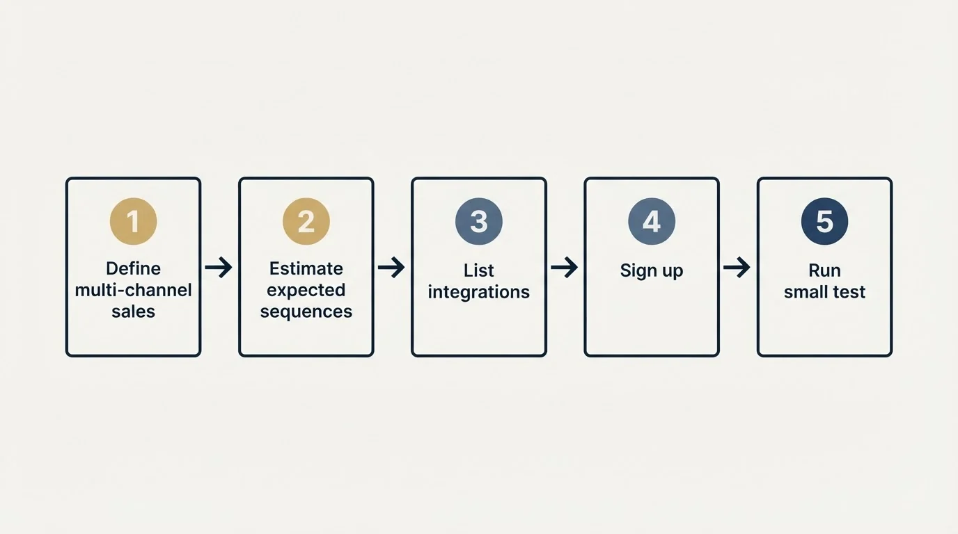 Step sequence: Getting Started Checklist (Define multi-channel sales, Estimate expected sequences, List integrations, Sign up)
